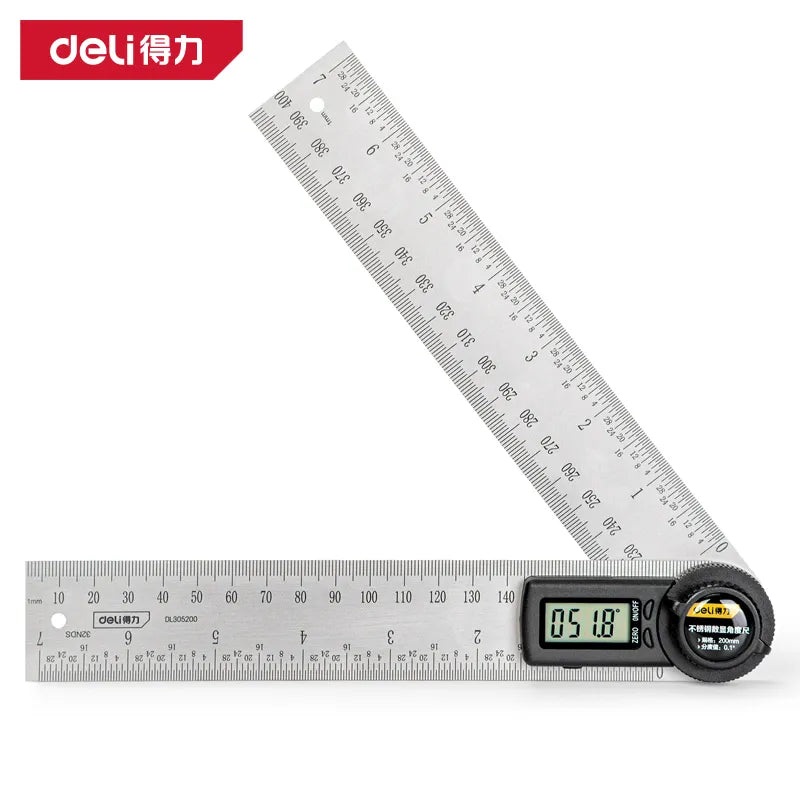 Deli Digital Angle Ruler 200mm Stainless Steel | DL305200