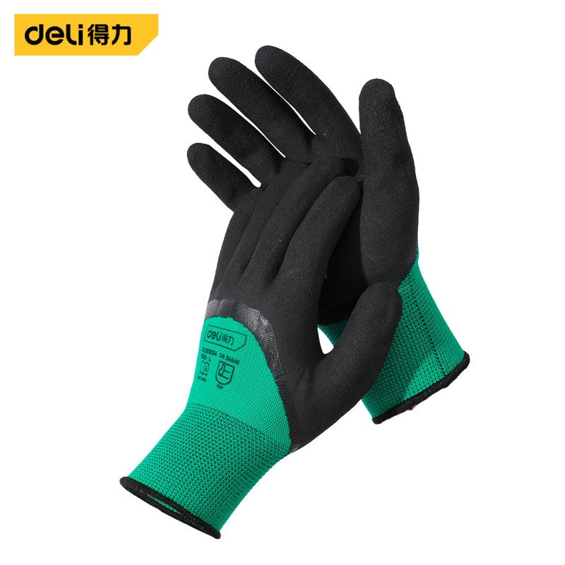 Deli Tools DL521034 Latex Foam Coated Gloves - Size L, Black, 12 Pairs