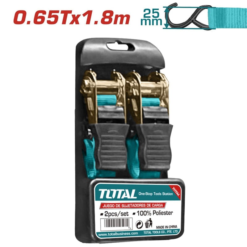 Set of 2 Ratchet Straps and Tensioners 1.8m x 25mm 0.65t