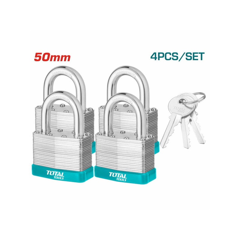 Set of 4 Security Padlocks 50 mm Total TLPK365004