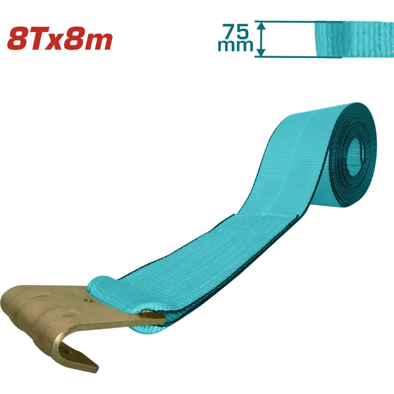 Winch Strap with Flat Hook 8m x 75mm 8T