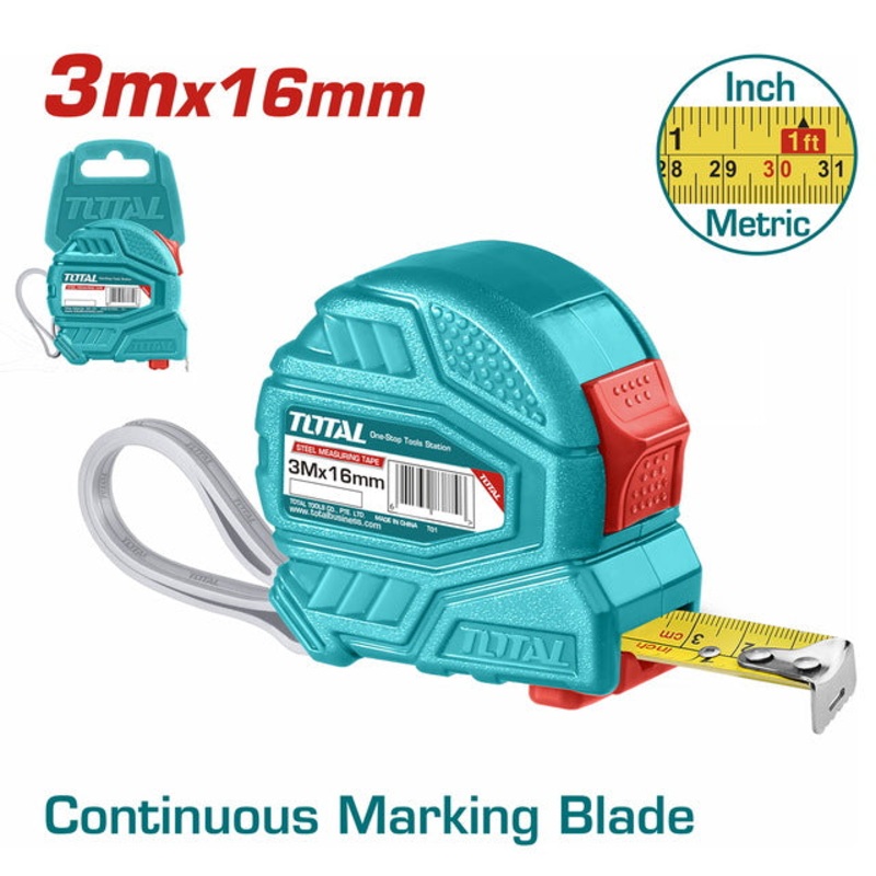 TOTAL STEEL MEASURING TAPE 3m X 16mm (TMT126331)