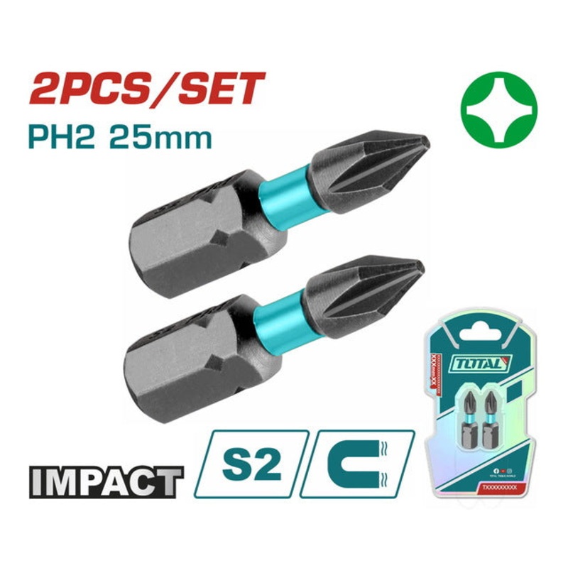 TOTAL Impact screwdriver bits PH2 25mm 2pcs (TACIM71PH225)