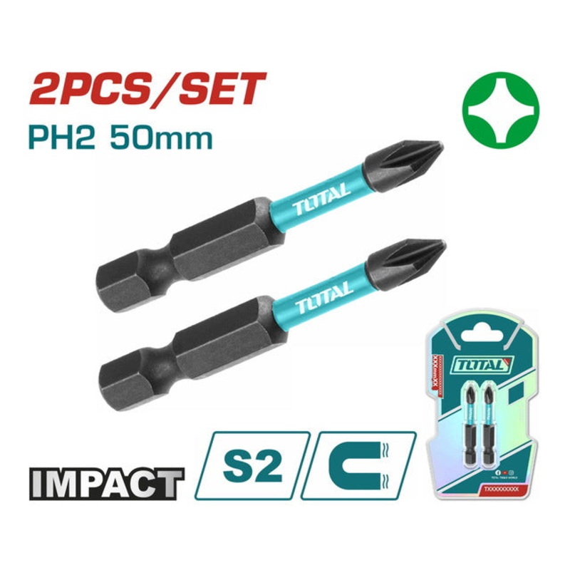 TOTAL Impact Screwdriver Bits PH2 50mm 2pcs (TACIM71PH250)
