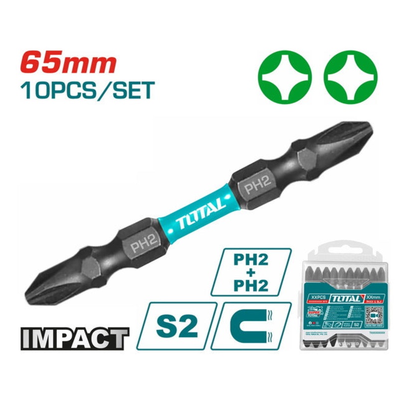 Total Magnetic Black Double Bits PH2 65mm 10pcs (TACIM16PH233)