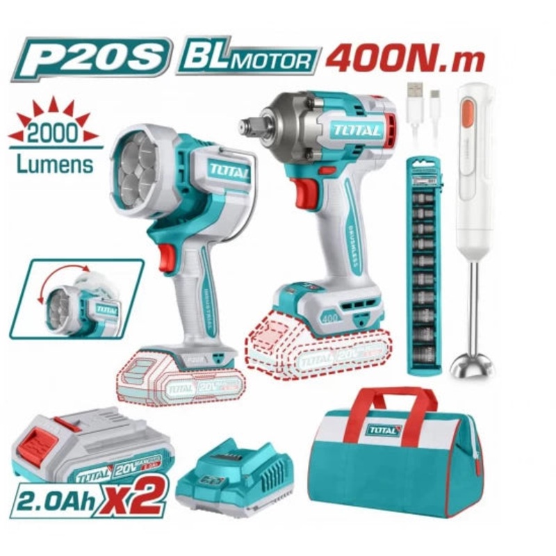 TOTAL COMBO Impact Wrench + Work Lamp + Hand Blender TOSLI240961