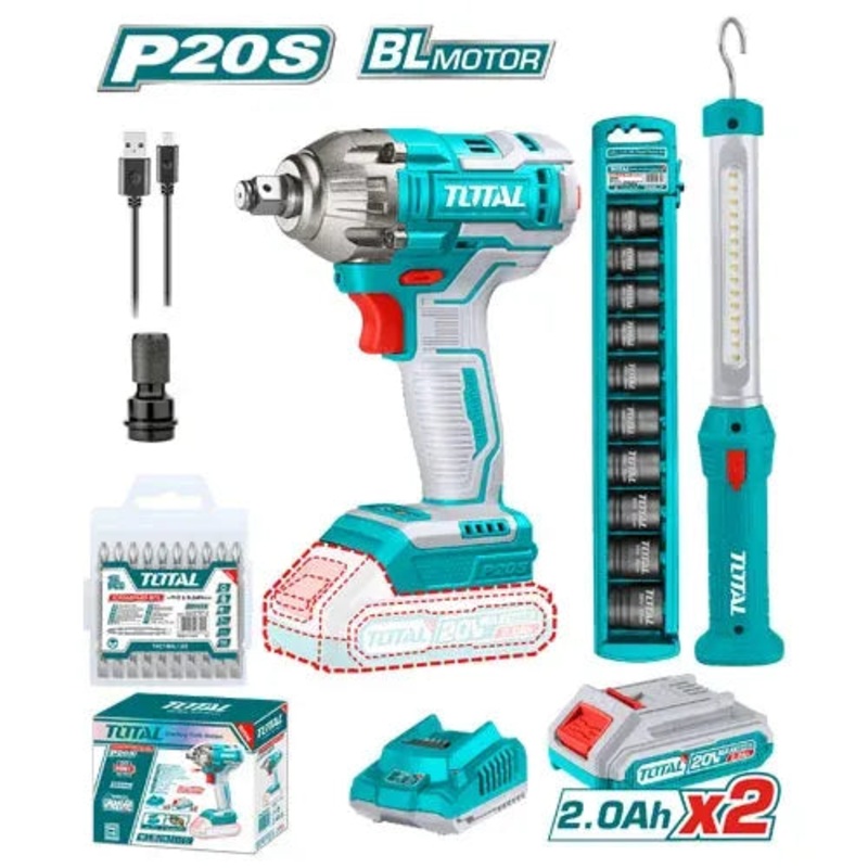 Total Lithium-Ion Cordless Combo Kit TOSLI231004: Impact Wrench & Work Lamp