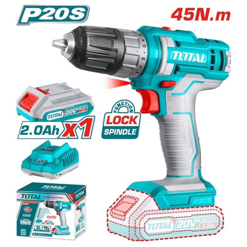 TOTAL Lithium-Ion Cordless Drill 20V / 2Ah / 45Nm (TDLI200518)