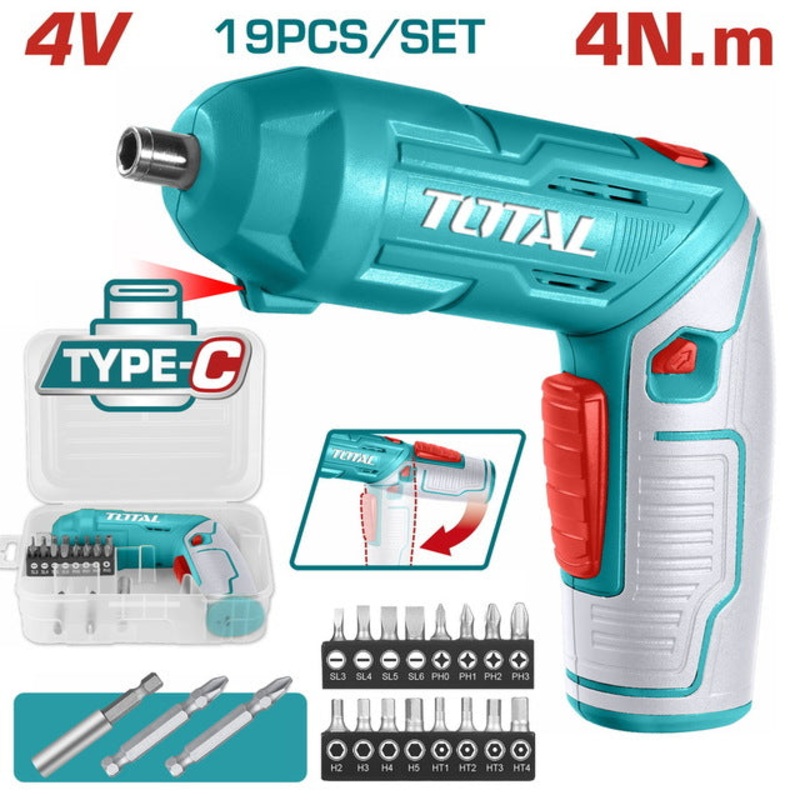 TOTAL Lithium-Ion Cordless Screwdriver 4V / 1.5Ah Type C (TSDLI0442)
