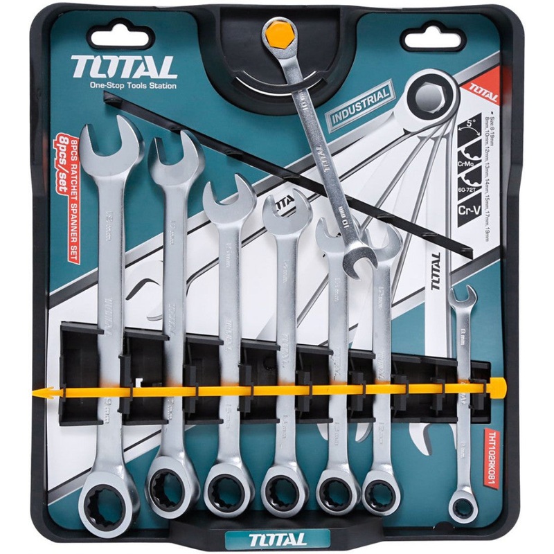 TOTAL THT-102RK086 Combination Wrench Set, 8 Pieces (Sizes 8-19 mm)