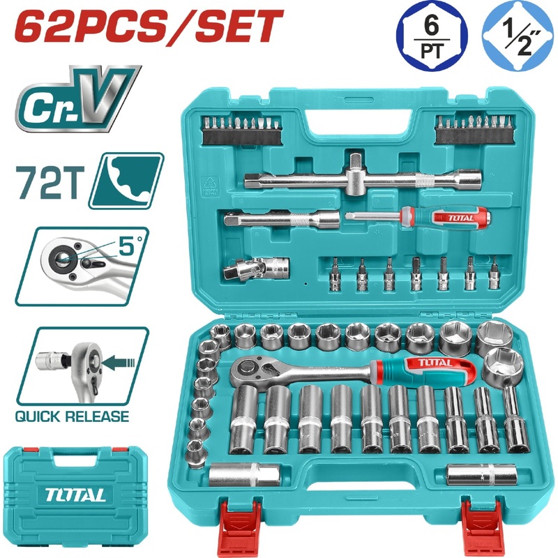Dados Socket Ratchet Mango Kit 1/2" CR-V 45T Set 60 Pieces