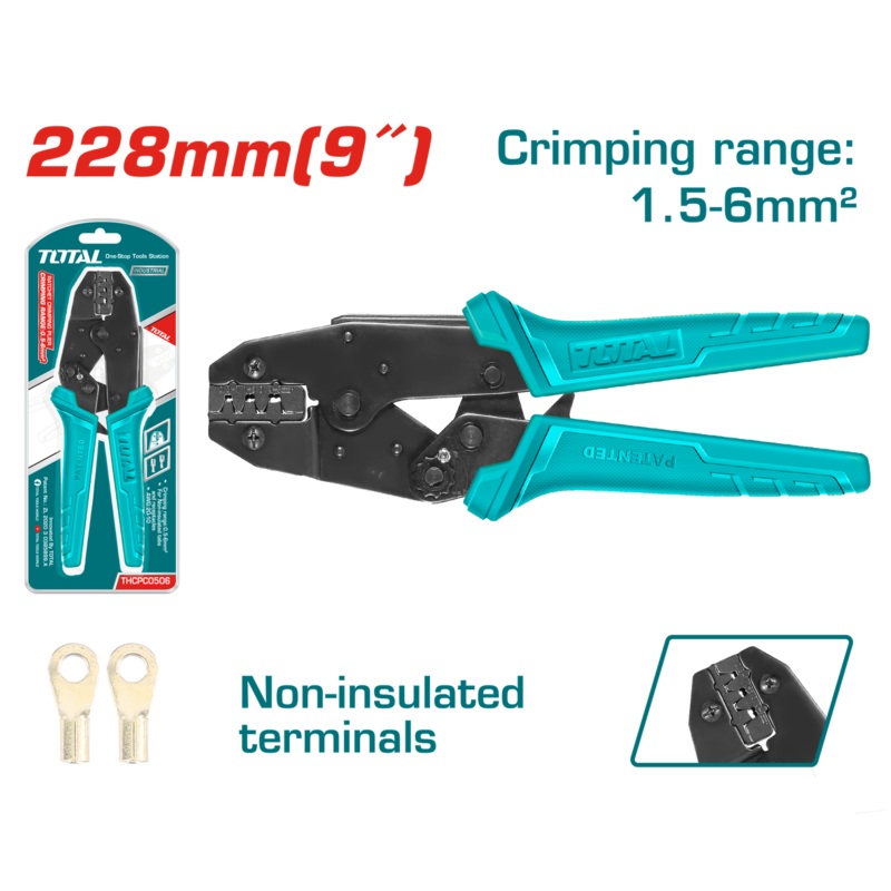 RATCHET CRIMPING PLIER FOR NON-INSULATED TAPS AND RECEPTACLES