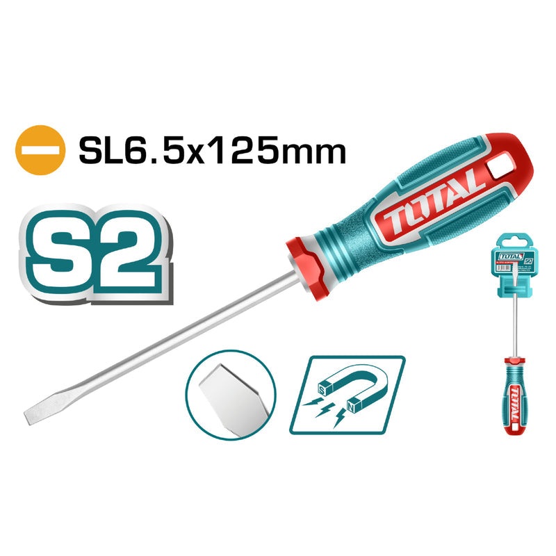 Slotted Screwdriver SL6 5x125mm Magnetic Tip Soft Handle S2 Blade Material