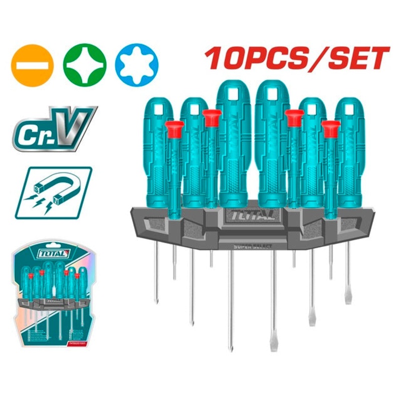 TOTAL 10PCS Screwdriver and Precision Set (THTDC251001)