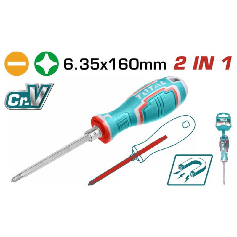 TOTAL 2 IN 1 SCREWDRIVER SET PH2 + SL6.3 X 160 (THT250206)