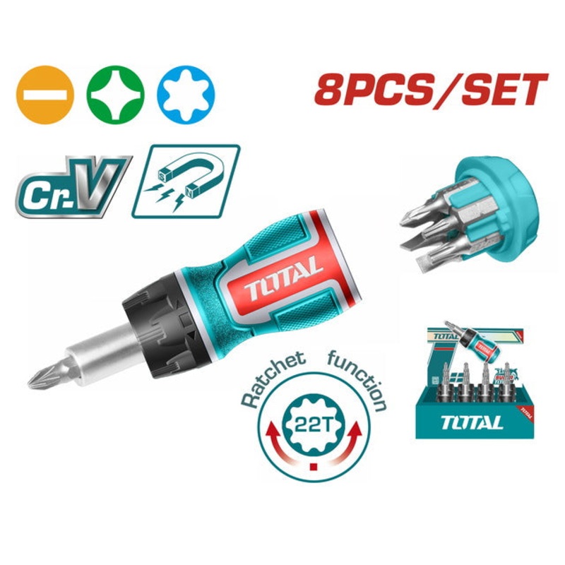TOTAL 8 IN 1 Stubby Screwdriver Set (TACSDS1726)