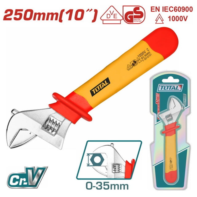 TOTAL Insulated Adjustable Wrench 10" / 250mm (THIADW101)