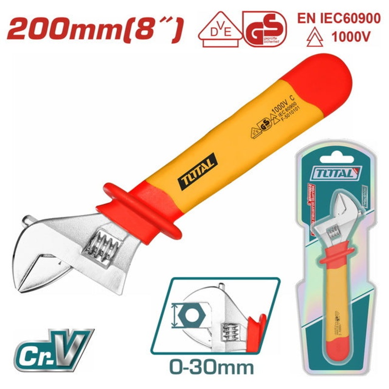 TOTAL Insulated Adjustable Wrench 8" / 200mm (THIADW081)