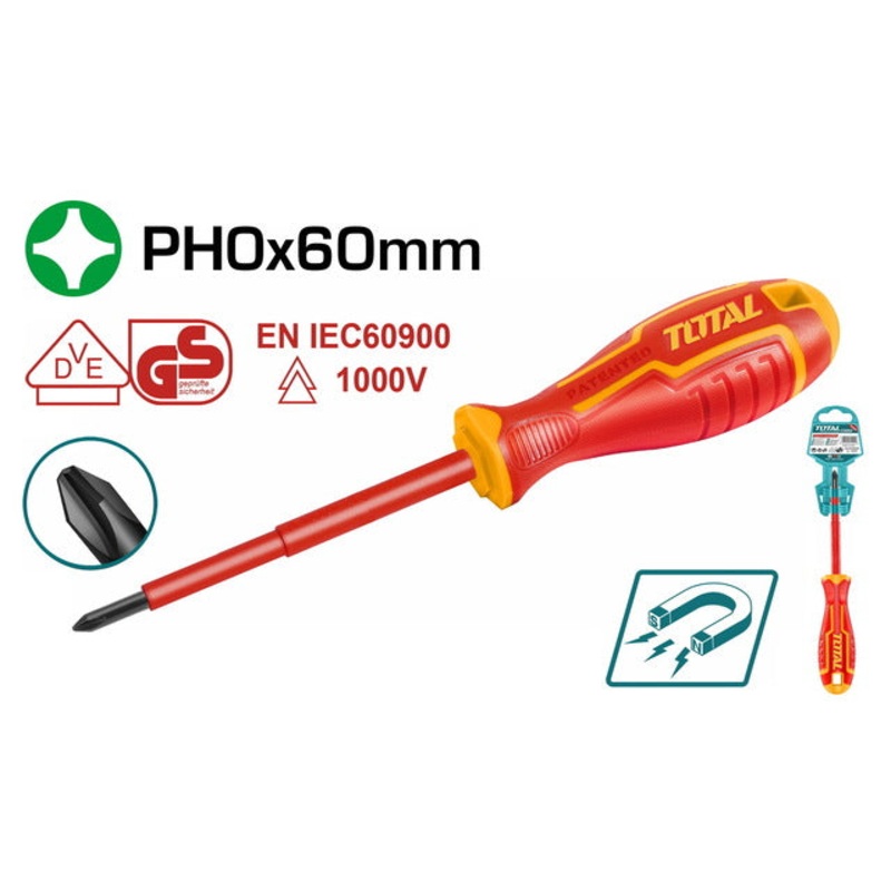 TOTAL INSULATED SCREWDRIVER 1000V PH0 X 60 (THTISPH060)