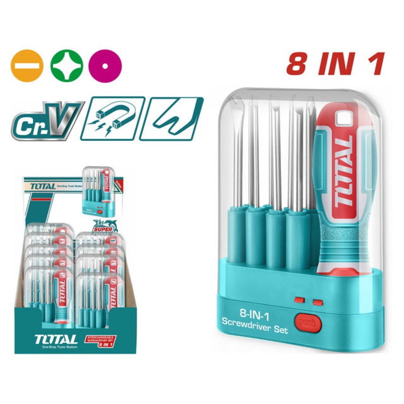 TOTAL INTERCHANGEABLE SCREWDRIVER SET 9 PCS (THT250906)