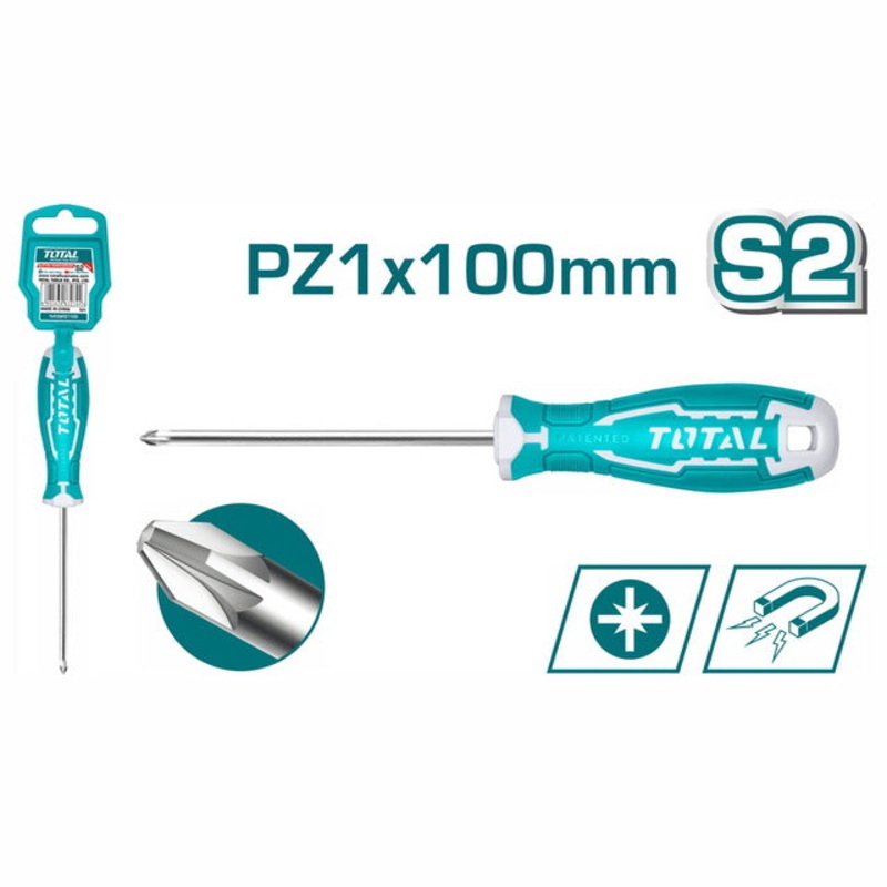 TOTAL Pozidriv Screwdriver PZ1X100mm (THT26PZ1100)
