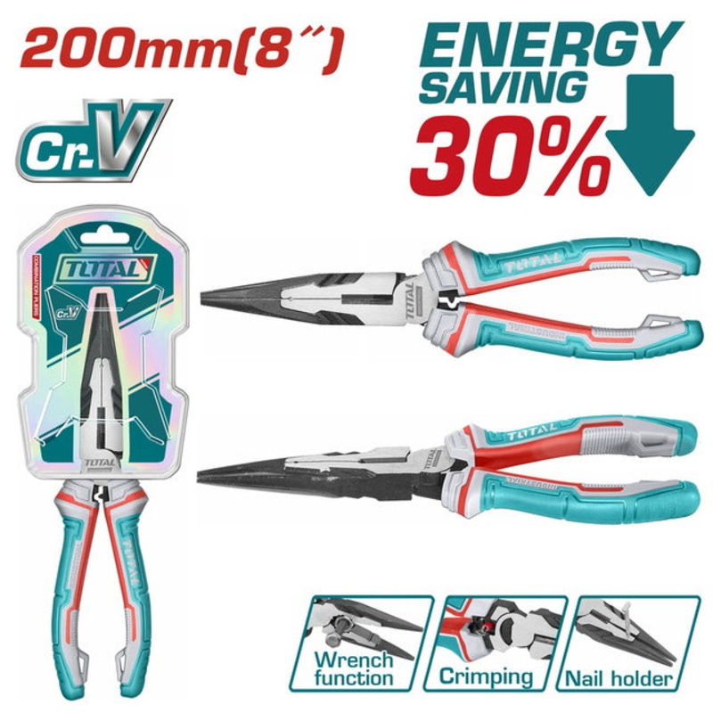 TOTAL High leverage long nose pliers 200mm (THT220806S)