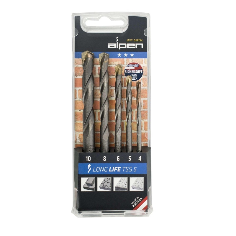 Alpen Masonry Drill Bit Set 5 Piece Long Life 4,5,6,8,10