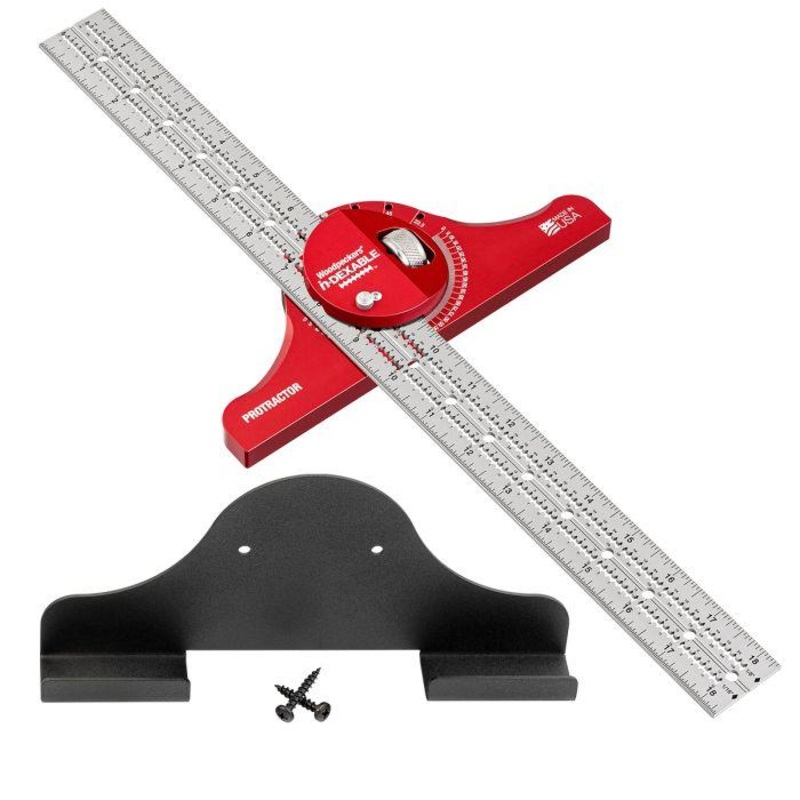 Woodpeckers Indexable Protractor With 18 Inch Blade And Rack-It I-P18B-I - Imperial
