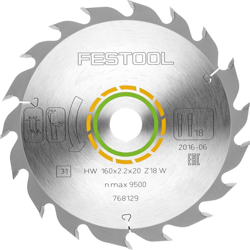 Festool Saw blade WOOD STANDARD HW 160x2,2x20 W18 768129