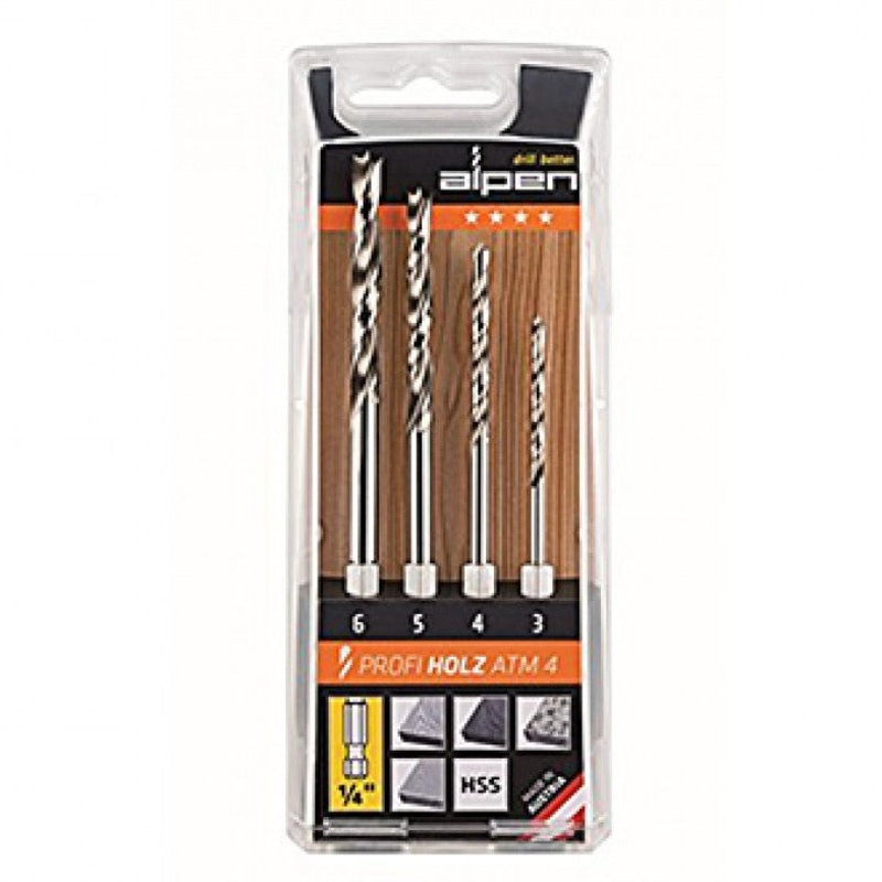 Alpen HSS Dowel Drill Bit Set 1/4" Hex Shank ALP ATM4