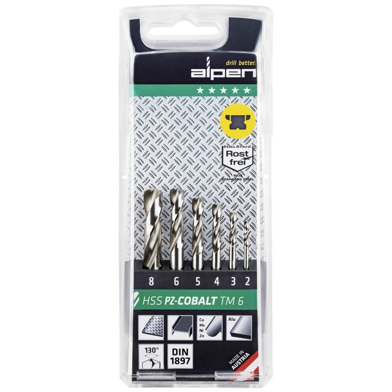 Alpen Cobalt Drill Bit Set 2-8mm Stubby