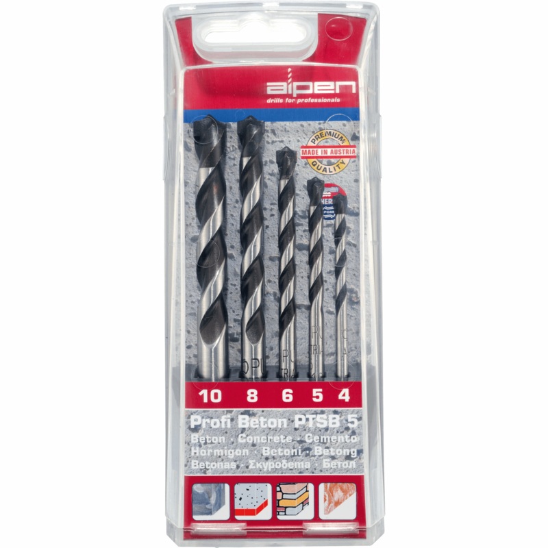 Alpen Concrete Profi Beton Drill Bit 5 Piece Set 4 5 6 8 10 mm
