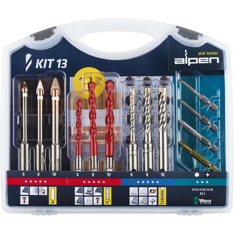 Alpen Drill-Screwset Kit 13 13 Pcs C Prot,Multi 6-Kant,Sds-Plus Force X4 Bit