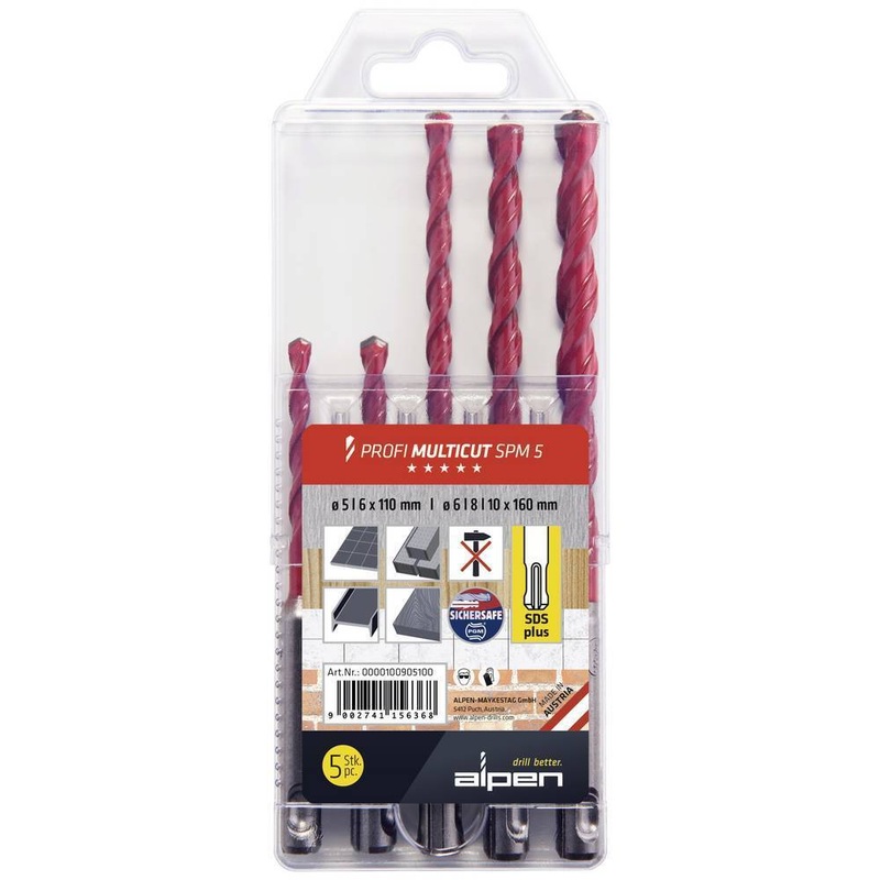 Alpen Profi Multicut SDS+ Drill Bit Set  5. 6 X 110mm  6. 8 10 mm X 160mm