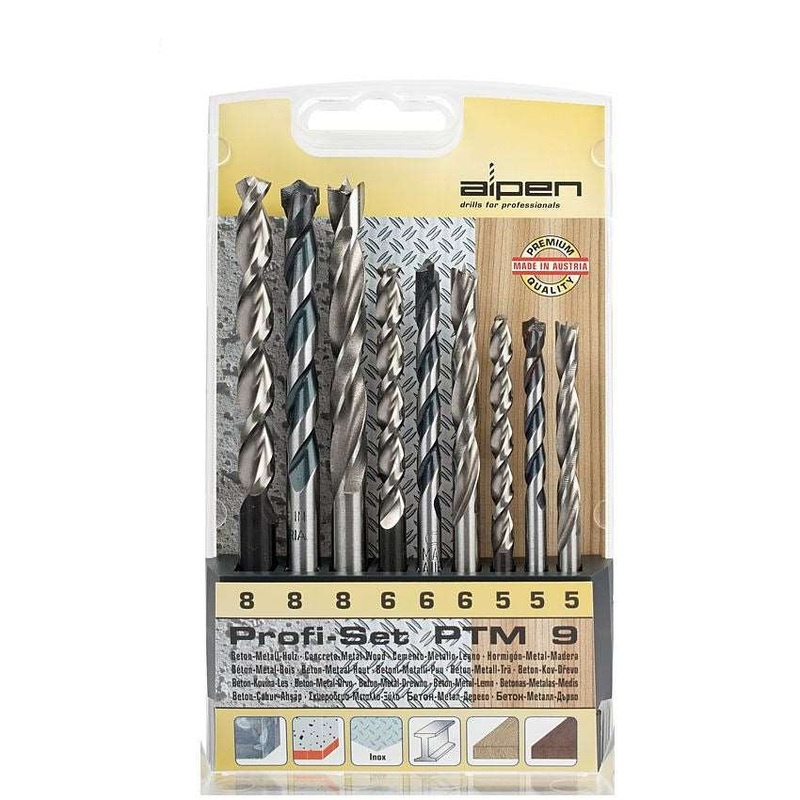 Alpen 9 Pce Set Wood.Hss Super And Masonry 5mm-6mm And 8mm