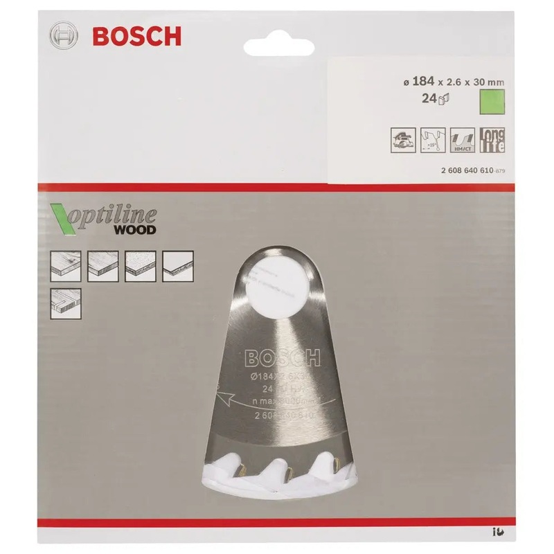 Bosch Optiline Circular Saw Blade for Wood 184 x 30 x 2,6 mm, 24 2608640610