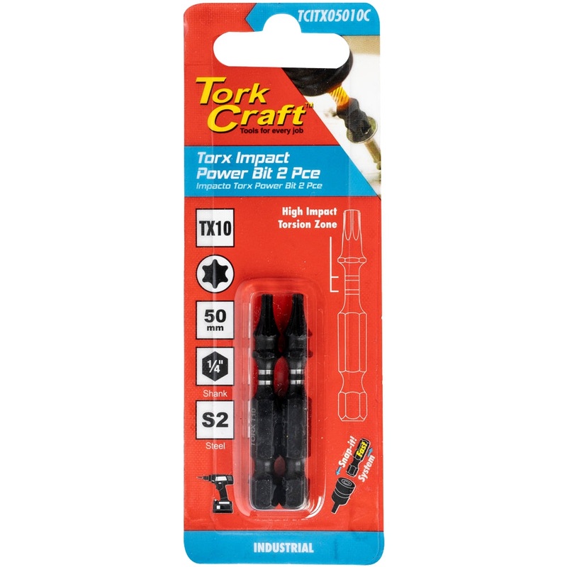 Tork Craft Torx Tx 10 Impact Bit 50mm 2pc Carded TCITX05010C