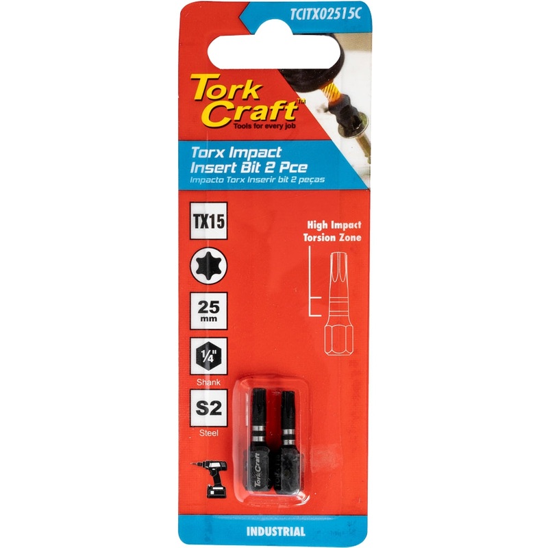 Tork Craft Torx Tx 15 Impact Bit 25mm 2pc Carded TCITX02515C