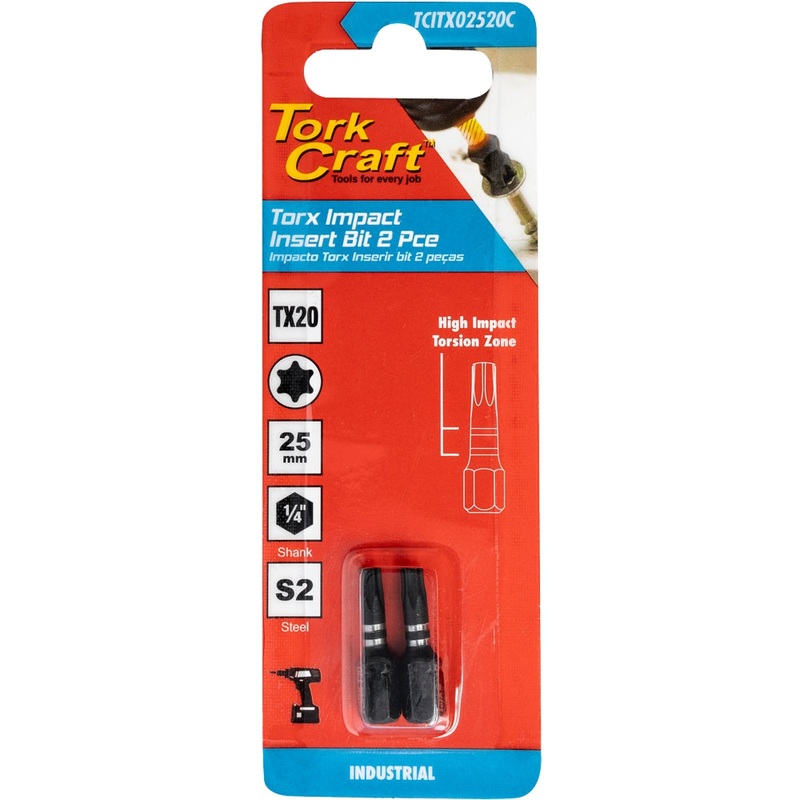 Tork Craft Torx Tx 20 Impact Bit 25mm 2pc Carded TCITX02520C