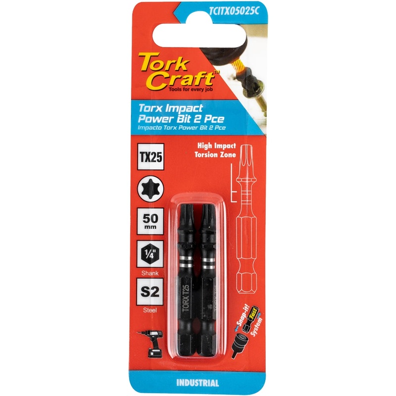 Tork Craft Torx Tx 25 Impact Bit 50mm 2pc Carded TCITX05025C