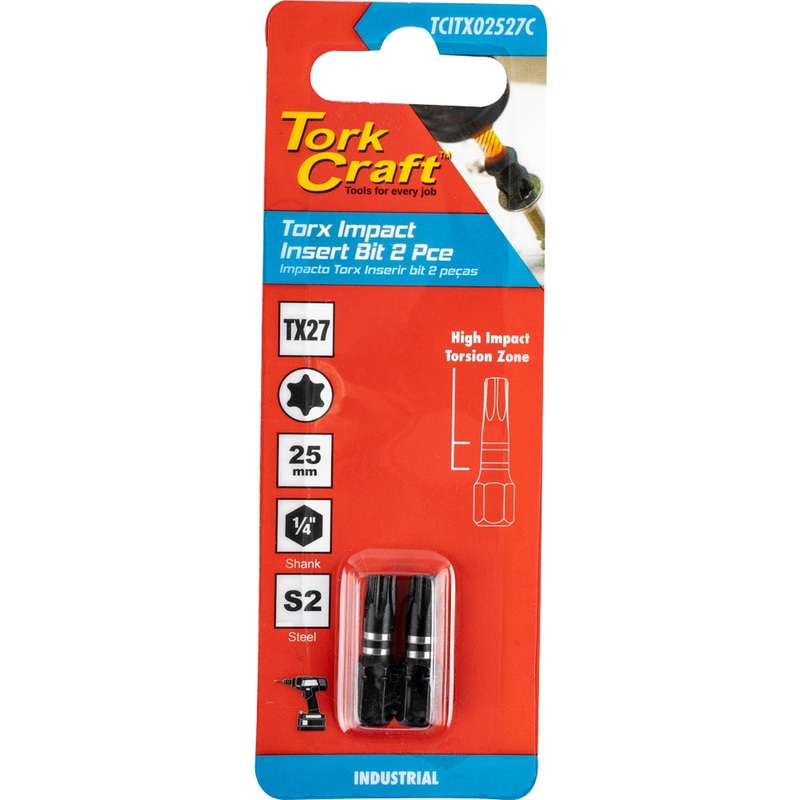 Tork Craft Torx Tx 27 Impact Bit 25mm 2pc Carded TCITX02527C