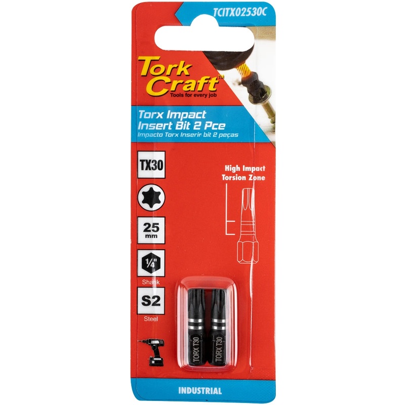 Tork Craft Torx Tx 30 Impact Bit 25mm 2pc Carded TCITX02530C