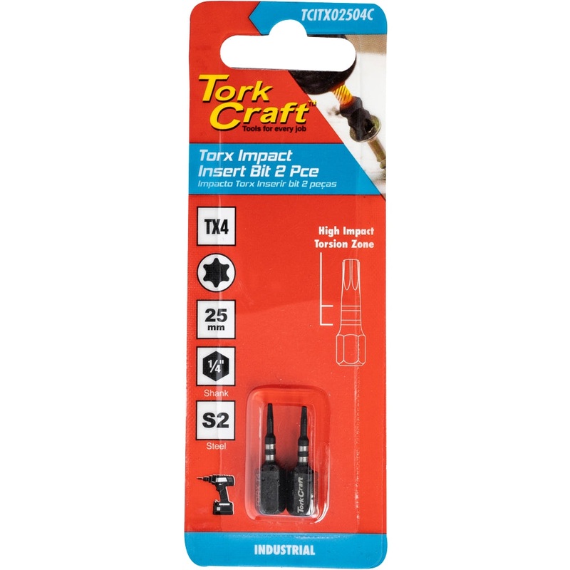Tork Craft Torx Tx 4 Impact Bit 25mm 2pc Carded TCITX02504C