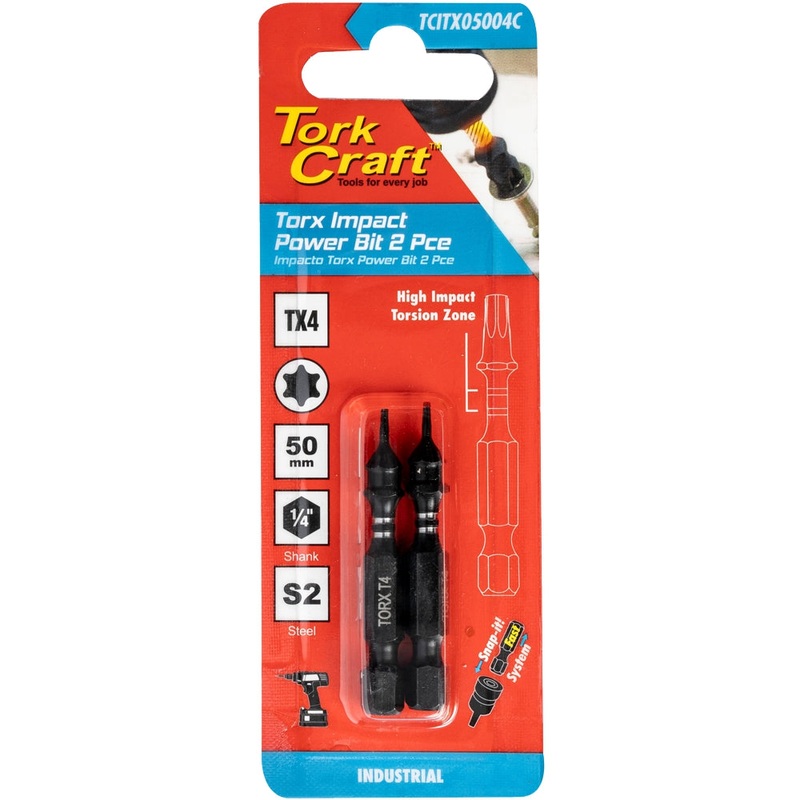 Tork Craft Torx Tx 4 Impact Bit 50mm 2pc Carded TCITX05004C