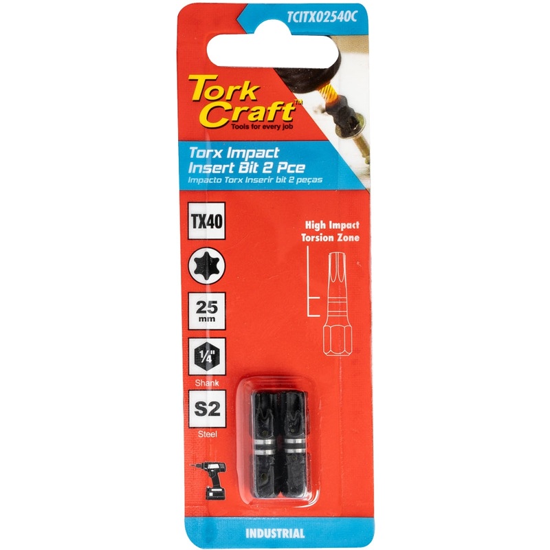 Tork Craft Torx Tx 40 Impact Bit 25mm 2pc Carded TCITX02540C
