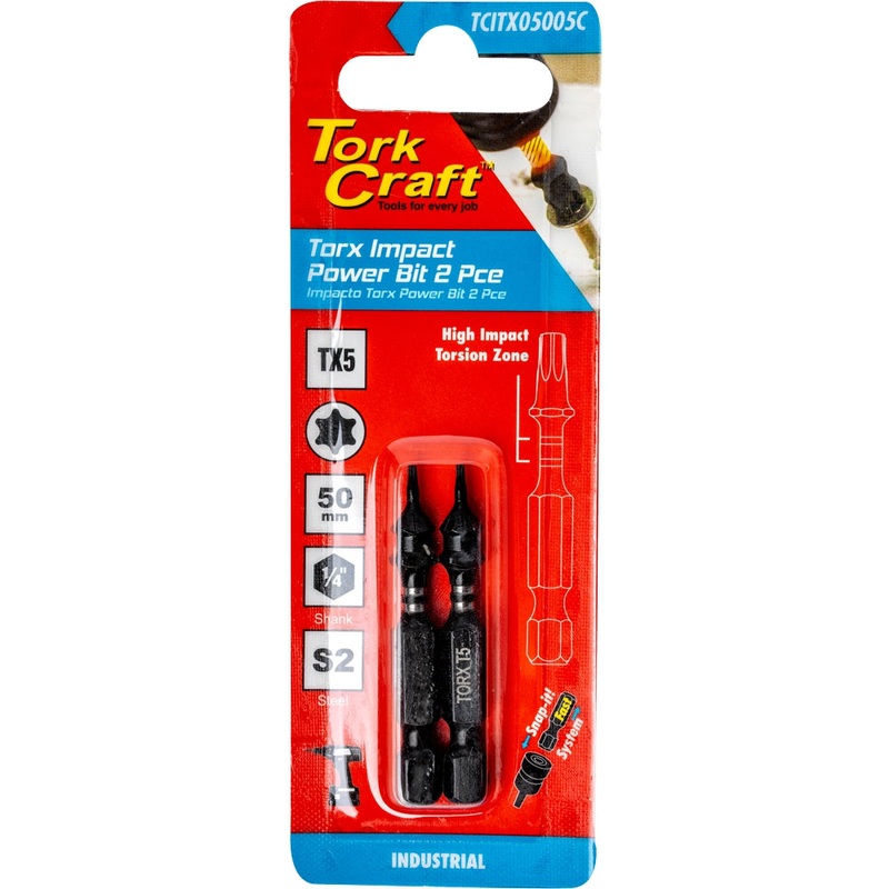 Tork Craft Torx Tx 5 Impact Bit 50mm 2pc Carded TCITX05005C