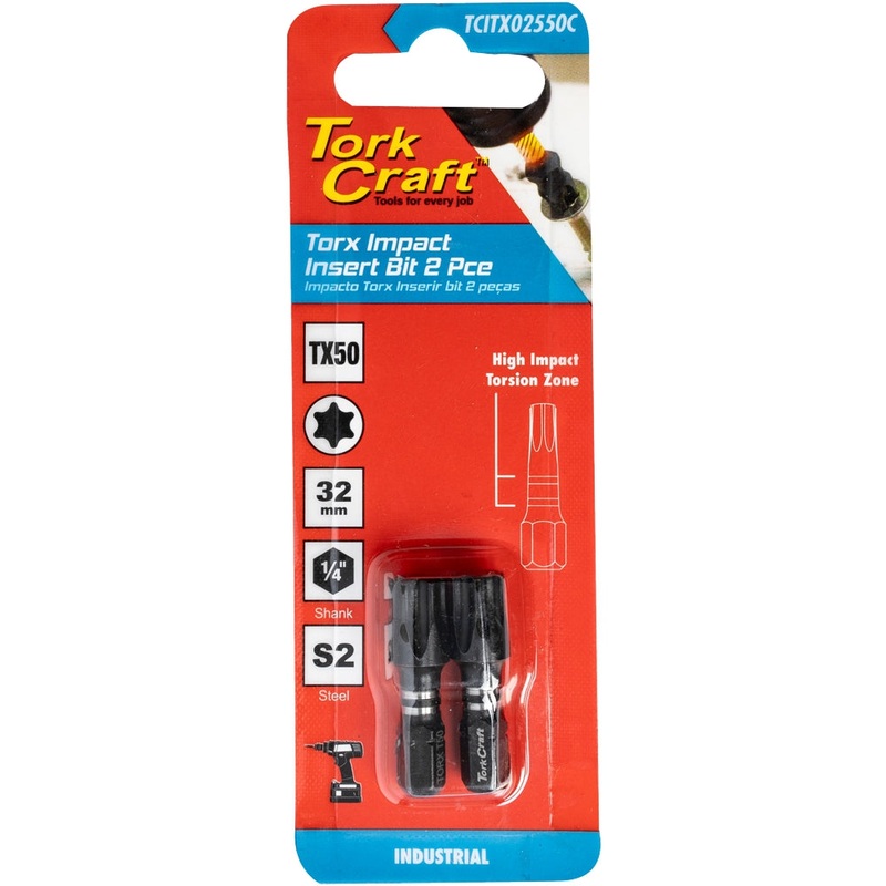 Tork Craft Torx Tx 50 Impact Bit 25mm 2pc Carded TCITX02550C