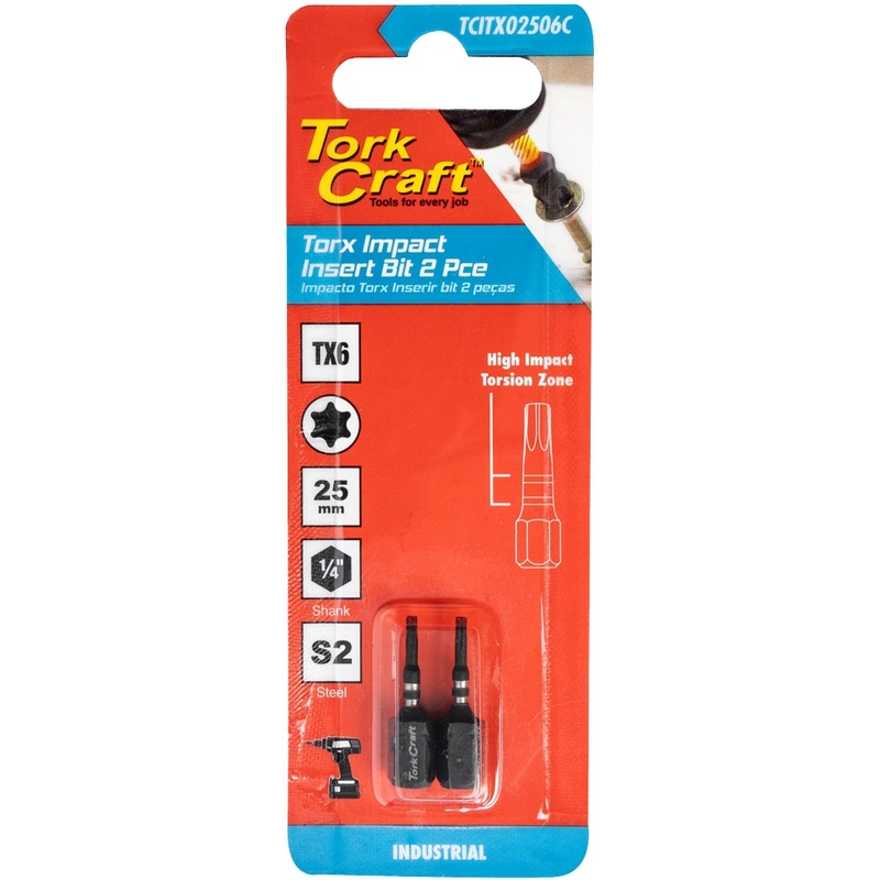 Tork Craft Torx Tx 6 Impact Bit 25mm 2pc Carded TCITX02506C