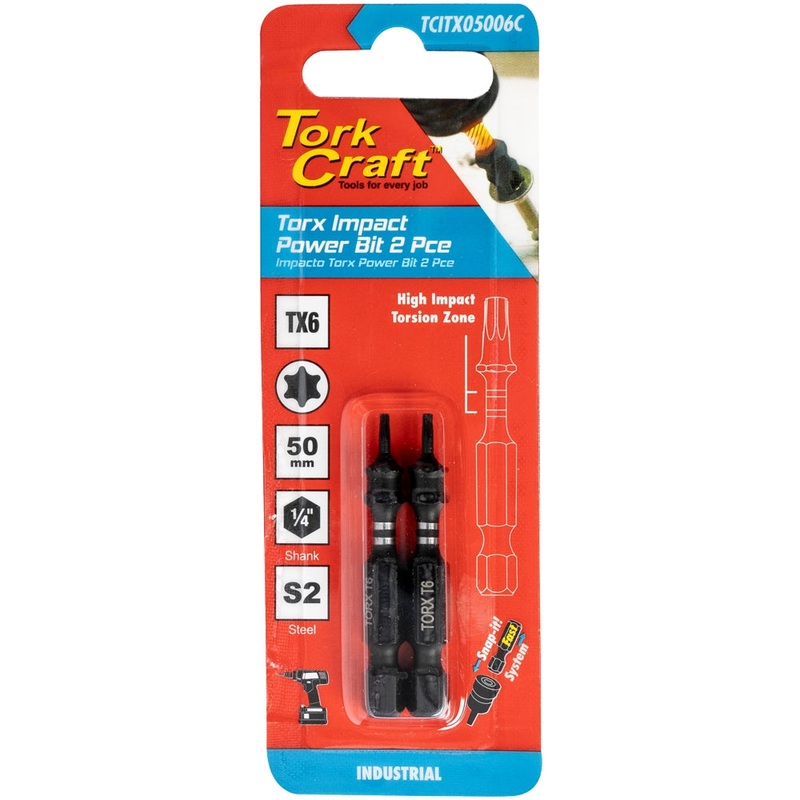 Tork Craft Torx Tx 6 Impact Bit 50mm 2pc Carded TCITX05006C