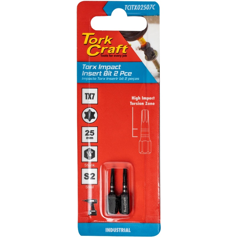 Tork Craft Torx Tx 7 Impact Bit 25mm 2pc Carded TCITX02507C